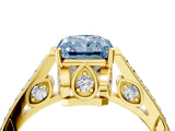 Yellow gold Fancy Blue Radiant  Cut Cathedral Pave Diamond Engagement Ring with Six-Prong Setting_36