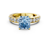Yellow gold Fancy Blue Radiant  Cut Channel Set Diamond Engagement Ring with Four-Prong Setting_235