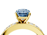 Yellow gold Fancy Blue Radiant  Cut Channel Set Diamond Engagement Ring with Four-Prong Setting_239