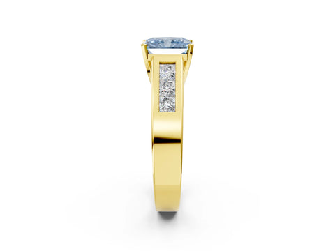 Yellow gold Fancy Blue Radiant Cut Cut Channel Set Solitaire Ring with Four-Prong Setting_2