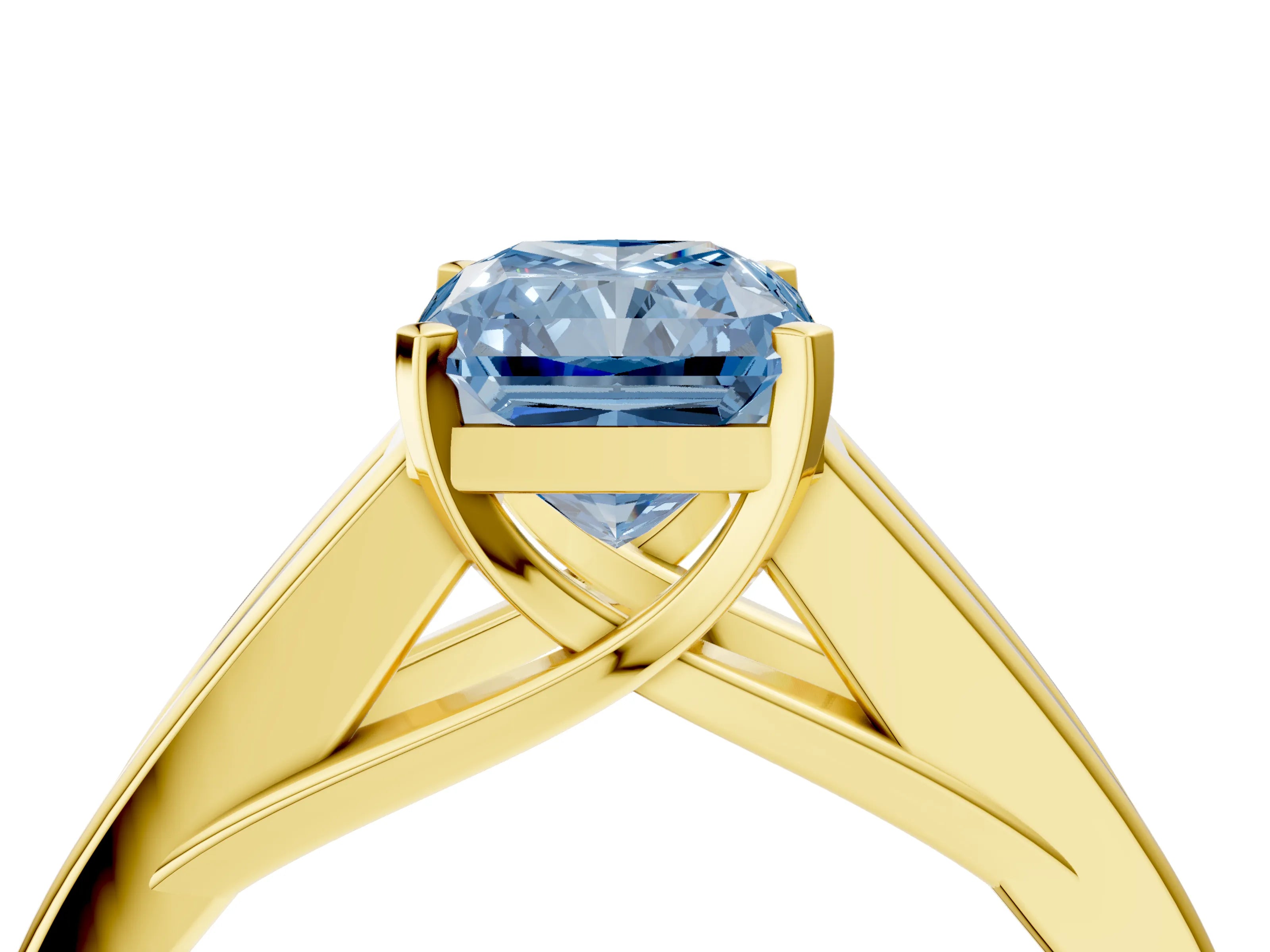 Yellow gold Fancy Blue Radiant Cut Cut Channel Set Solitaire Ring with Four-Prong Setting_4