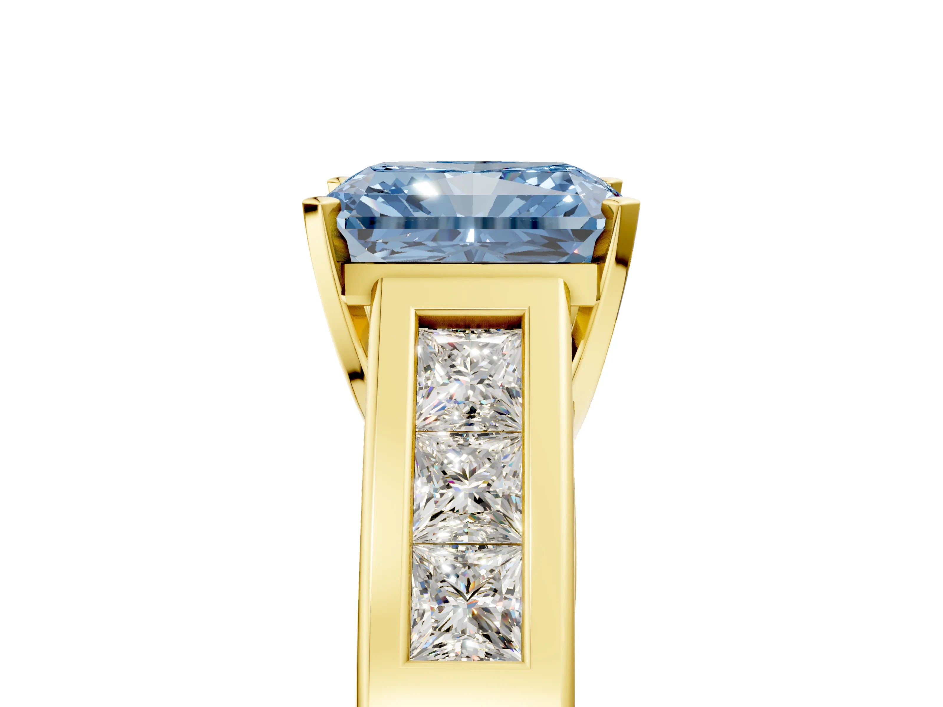 Yellow gold Fancy Blue Radiant Cut Cut Channel Set Solitaire Ring with Four-Prong Setting_5