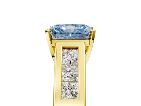 Yellow gold Fancy Blue Radiant Cut Cut Channel Set Solitaire Ring with Four-Prong Setting_5