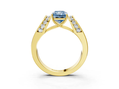 Yellow gold Fancy Blue Radiant Cut Cut Diamond Channel Set Solitaire Ring with Four-Prong Setting_3