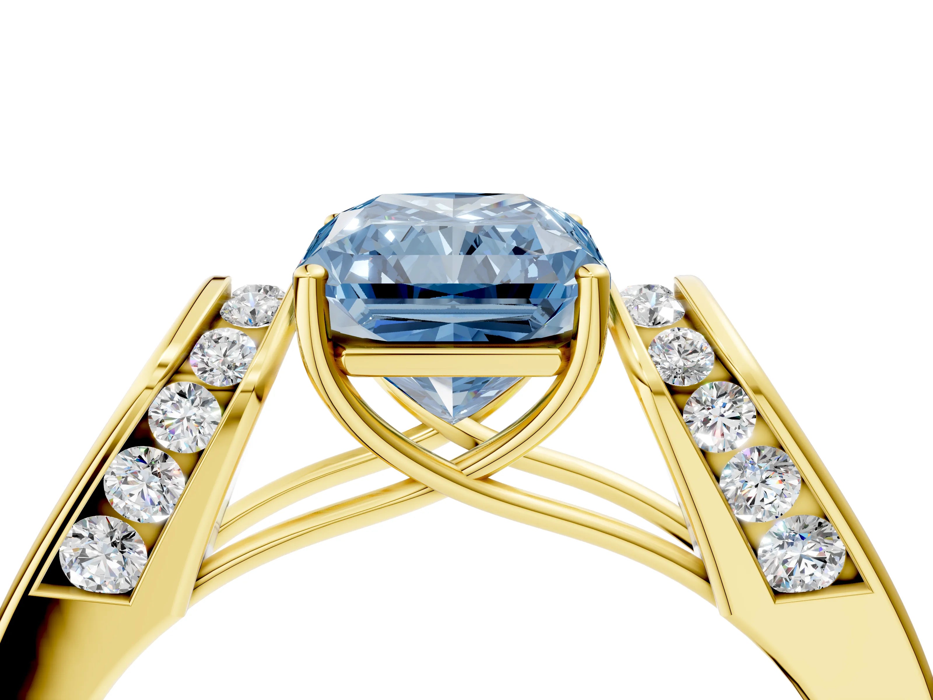 Yellow gold Fancy Blue Radiant Cut Cut Diamond Channel Set Solitaire Ring with Four-Prong Setting_4