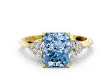 Yellow gold Fancy Blue Radiant Cut Cut Diamond Cluster Ring with Solitaire Band and Four-Prong Setting