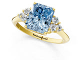 Yellow gold Fancy Blue Radiant Cut Cut Diamond Cluster Ring with Solitaire Band and Four-Prong Setting_1