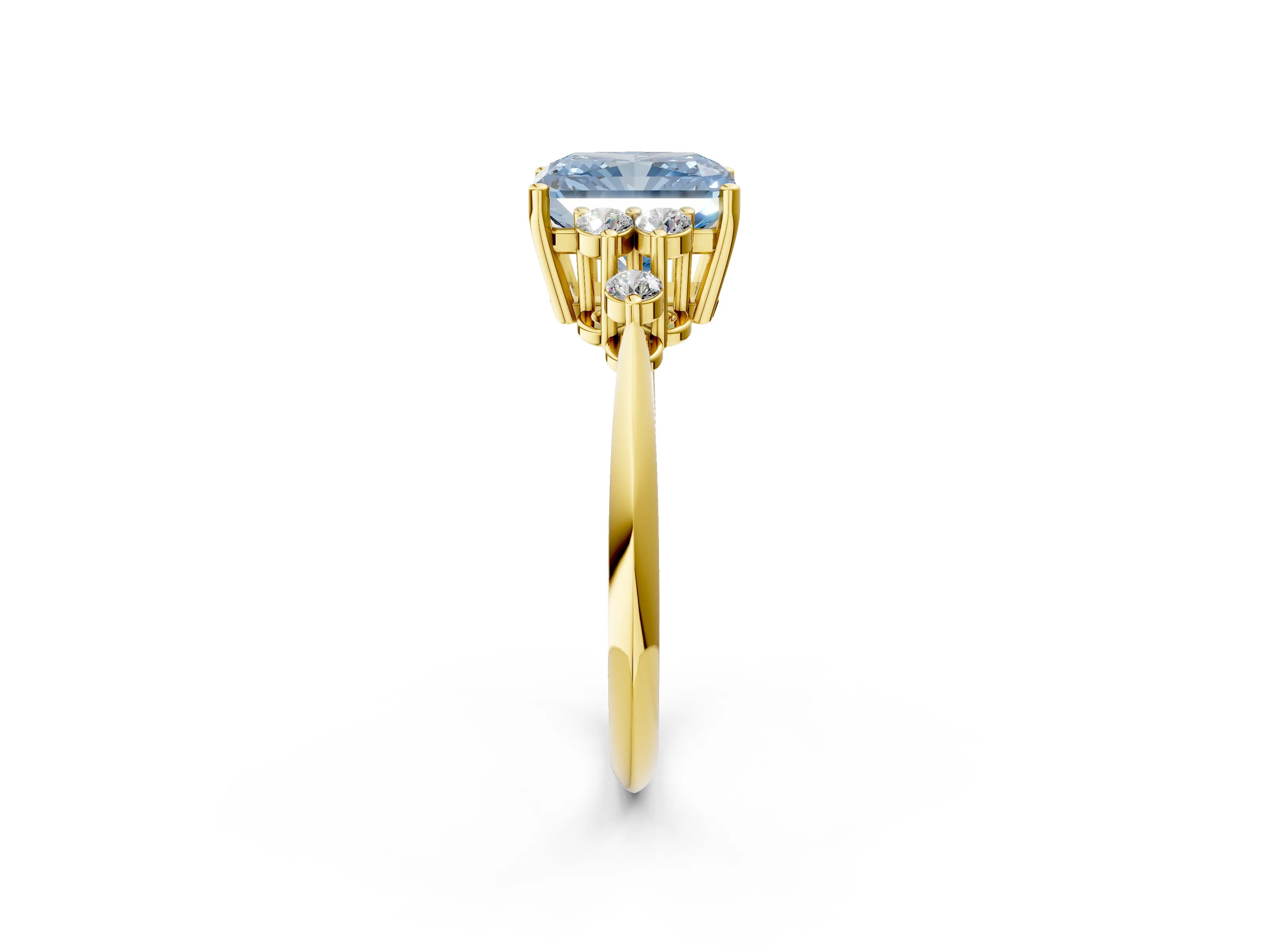 Yellow gold Fancy Blue Radiant Cut Cut Diamond Cluster Ring with Solitaire Band and Four-Prong Setting_2
