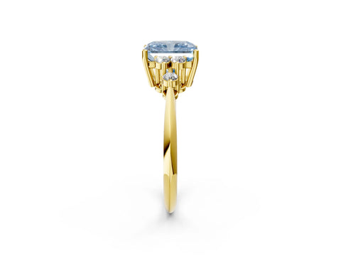 Yellow gold Fancy Blue Radiant Cut Cut Diamond Cluster Ring with Solitaire Band and Four-Prong Setting_2