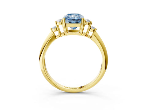 Yellow gold Fancy Blue Radiant Cut Cut Diamond Cluster Ring with Solitaire Band and Four-Prong Setting_3