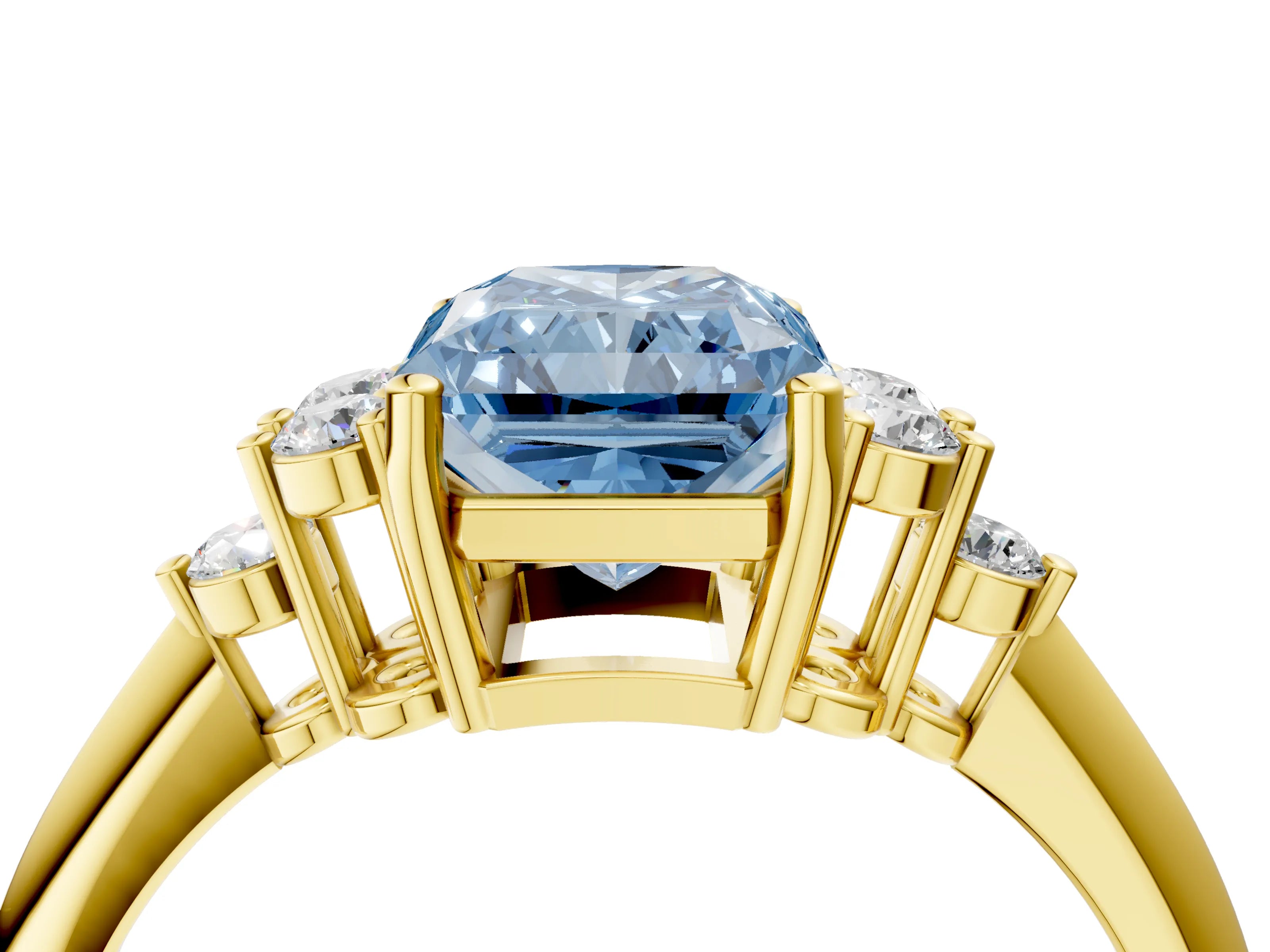 Yellow gold Fancy Blue Radiant Cut Cut Diamond Cluster Ring with Solitaire Band and Four-Prong Setting_4