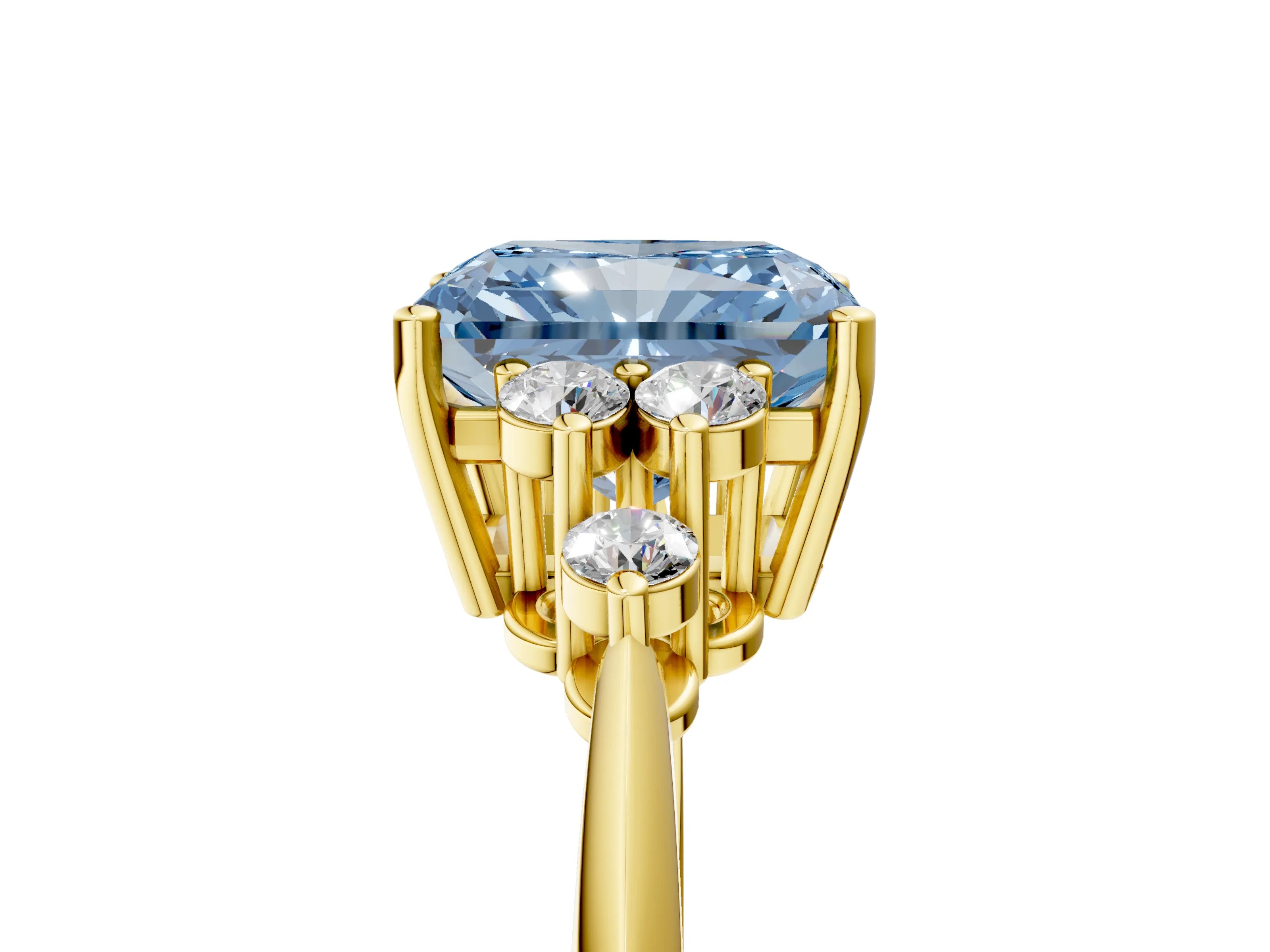 Yellow gold Fancy Blue Radiant Cut Cut Diamond Cluster Ring with Solitaire Band and Four-Prong Setting_5