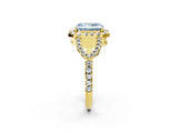 Yellow gold Fancy Blue Radiant Cut Cut Diamond Halo Engagement Ring with Open Split Pavé Band_2