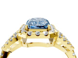 Yellow gold Fancy Blue Radiant Cut Cut Diamond Halo Engagement Ring with Open Split Pavé Band_4