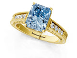 Yellow gold Fancy Blue Radiant Cut Cut Diamond Milgrain Pave Band Four-Prong Setting Ring_4