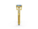 Yellow gold Fancy Blue Radiant Cut Cut Diamond Milgrain Pave Band Four-Prong Setting Ring_5