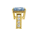 Yellow gold Fancy Blue Radiant Cut Cut Diamond Milgrain Pave Band Four-Prong Setting Ring_8