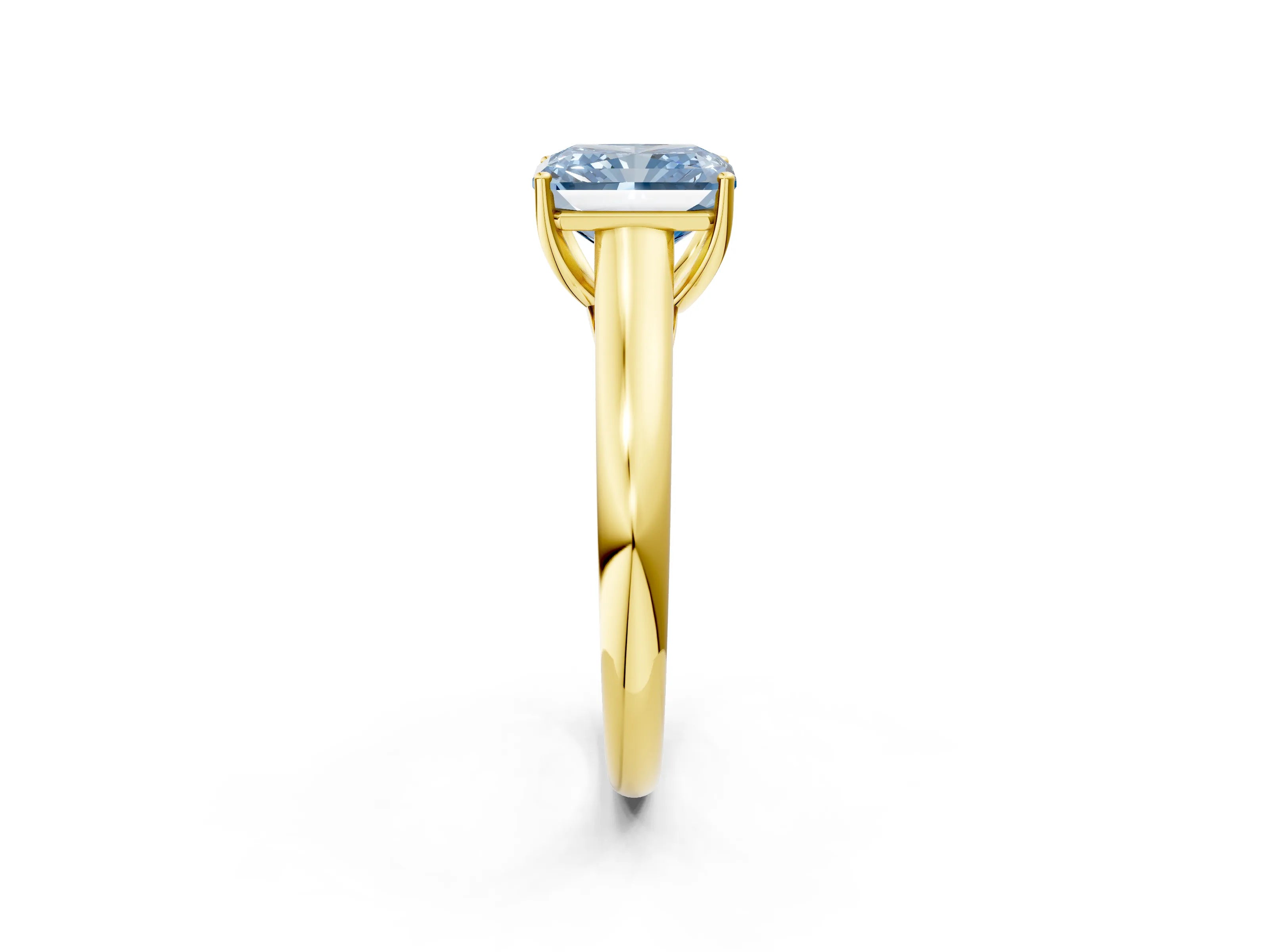 Yellow gold Fancy Blue Radiant Cut Cut Diamond Solitaire Engagement Ring with Tapered Plain Band and Four-Prong Setting_2