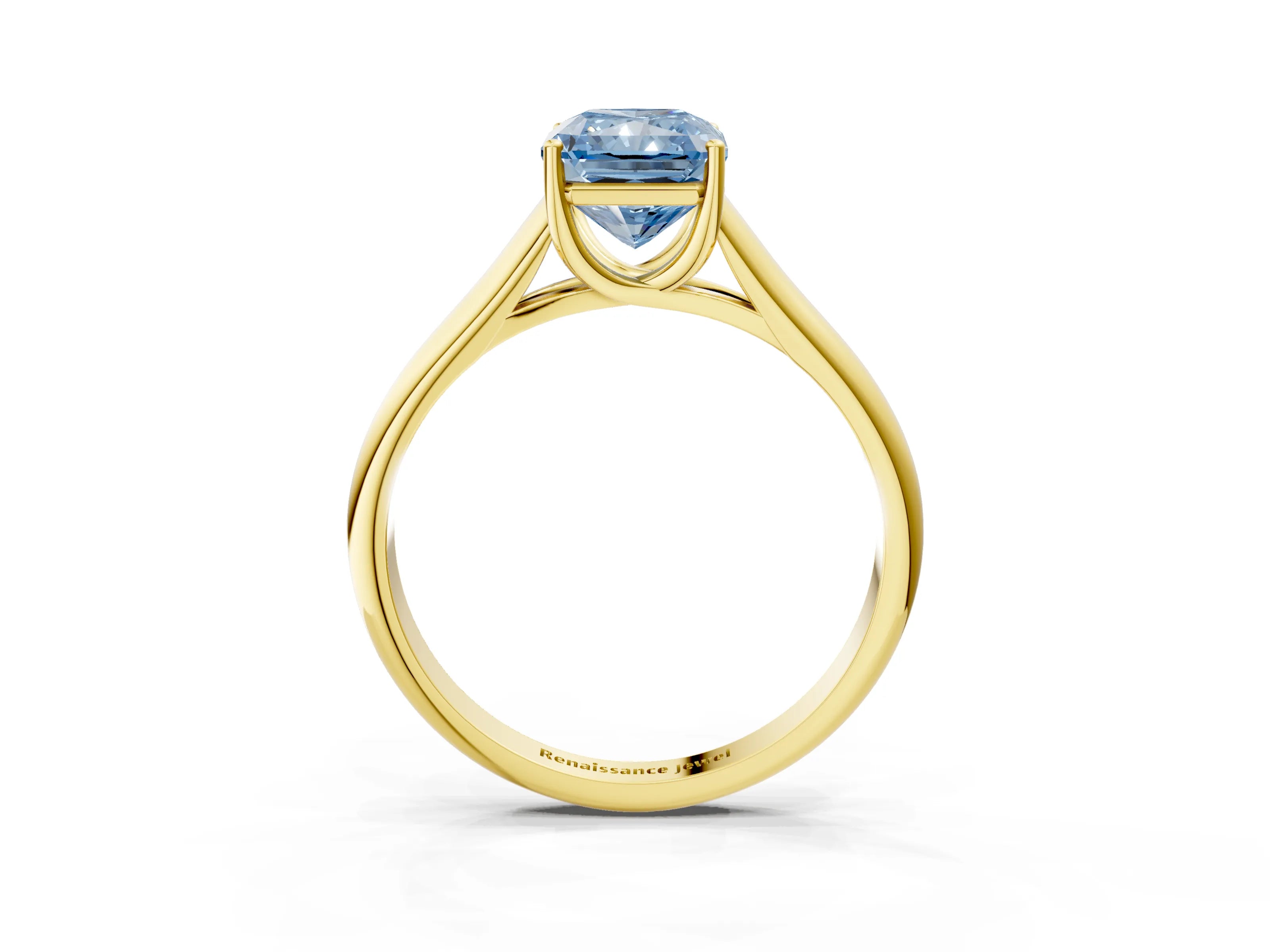 Yellow gold Fancy Blue Radiant Cut Cut Diamond Solitaire Engagement Ring with Tapered Plain Band and Four-Prong Setting_3
