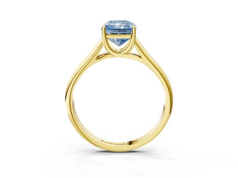 Yellow gold Fancy Blue Radiant Cut Cut Diamond Solitaire Engagement Ring with Tapered Plain Band and Four-Prong Setting_3
