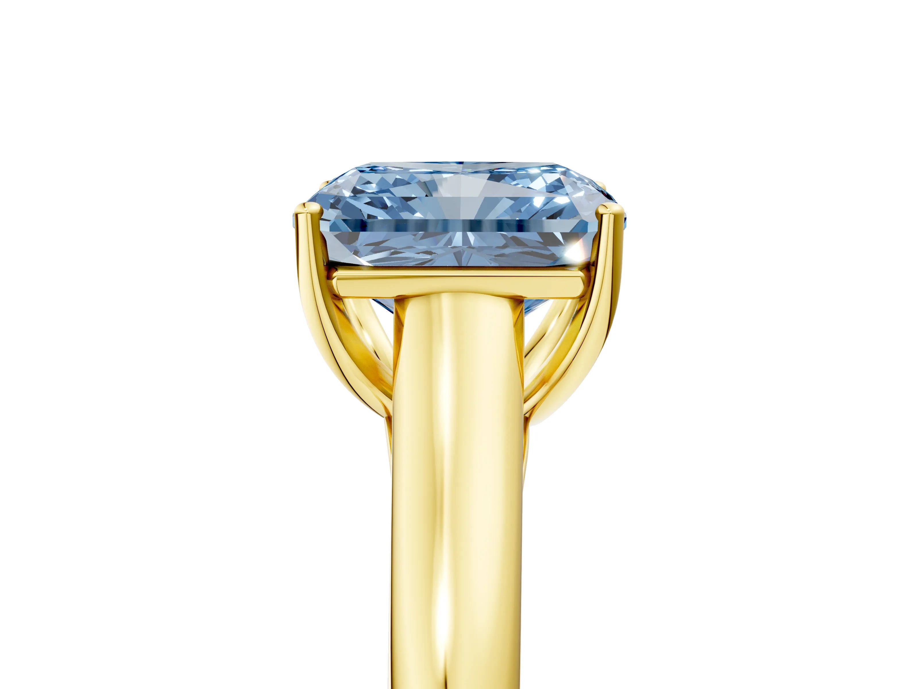 Yellow gold Fancy Blue Radiant Cut Cut Diamond Solitaire Engagement Ring with Tapered Plain Band and Four-Prong Setting_5