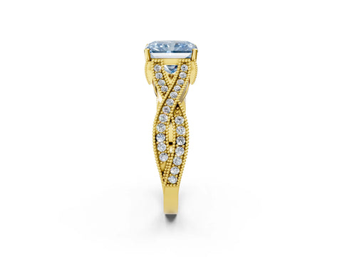 Yellow gold Fancy Blue Radiant Cut Cut Diamond Twisted Band with Milgrain Pave Setting and Four-Prong Setting_2