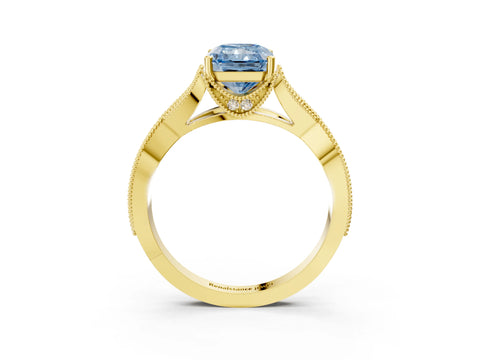 Yellow gold Fancy Blue Radiant Cut Cut Diamond Twisted Band with Milgrain Pave Setting and Four-Prong Setting_3