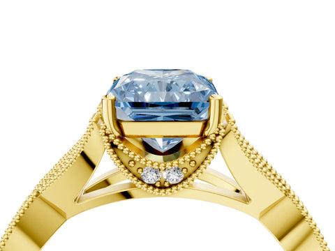 Yellow gold Fancy Blue Radiant Cut Cut Diamond Twisted Band with Milgrain Pave Setting and Four-Prong Setting_4