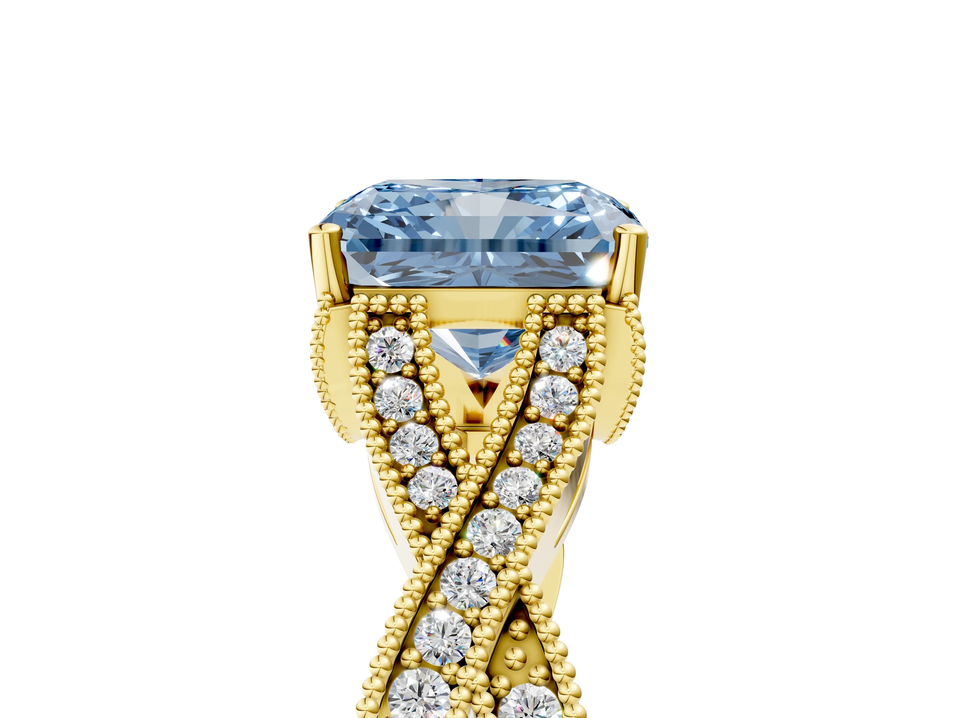 Yellow gold Fancy Blue Radiant Cut Cut Diamond Twisted Band with Milgrain Pave Setting and Four-Prong Setting_5