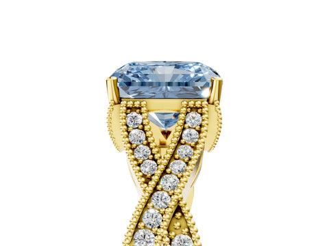 Yellow gold Fancy Blue Radiant Cut Cut Diamond Twisted Band with Milgrain Pave Setting and Four-Prong Setting_5