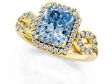 Yellow gold Fancy Blue Radiant Cut Cut Halo Diamond Infinity Band with Four-Prong Setting_1