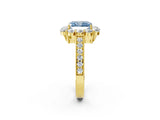 Yellow gold Fancy Blue Radiant Cut Cut Halo Diamond Pavé Engagement Ring with Milgrain Detailing_2
