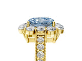 Yellow gold Fancy Blue Radiant Cut Cut Halo Diamond Pavé Engagement Ring with Milgrain Detailing_5