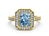 Yellow gold Fancy Blue Radiant Cut Cut Halo Pavé Diamond Ring