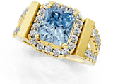 Yellow gold Fancy Blue Radiant Cut Cut Halo Split Shank Prong Set Ring_1