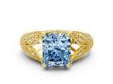 Yellow gold Fancy Blue Radiant Cut Cut Milgrain Pave Diamond Engagement Ring with Four-Prong Setting_27