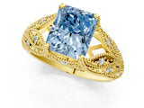 Yellow gold Fancy Blue Radiant Cut Cut Milgrain Pave Diamond Engagement Ring with Four-Prong Setting_28