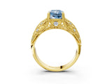 Yellow gold Fancy Blue Radiant Cut Cut Milgrain Pave Diamond Engagement Ring with Four-Prong Setting_30