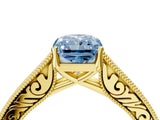 Yellow gold Fancy Blue Radiant Cut Cut Pave Band Milgrain Solitaire Ring_11