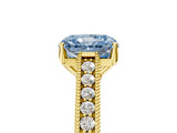 Yellow gold Fancy Blue Radiant Cut Cut Pave Band Milgrain Solitaire Ring_12
