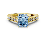 Yellow gold Fancy Blue Radiant Cut Cut Pave Band Milgrain Solitaire Ring_22