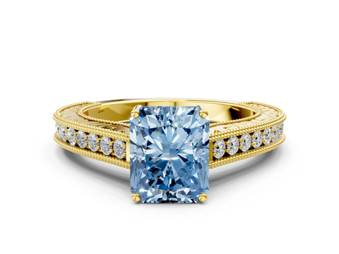 Yellow gold Fancy Blue Radiant Cut Cut Pave Band Milgrain Solitaire Ring_22