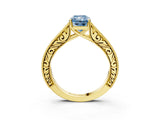 Yellow gold Fancy Blue Radiant Cut Cut Pave Band Milgrain Solitaire Ring_25