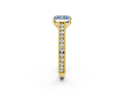 Yellow gold Fancy Blue Radiant Cut Cut Pave Band Milgrain Solitaire Ring_2