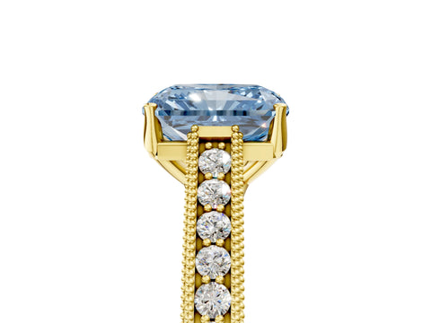 Yellow gold Fancy Blue Radiant Cut Cut Pave Band Milgrain Solitaire Ring_5