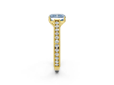 Yellow gold Fancy Blue Radiant Cut Cut Pave Band Milgrain Solitaire Ring_9