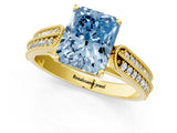 Yellow gold Fancy Blue Radiant Cut Cut Pave Split Shank Engagement Ring with Four-Prong Setting_1