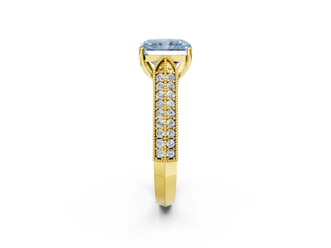 Yellow gold Fancy Blue Radiant Cut Cut Pave Split Shank Engagement Ring with Four-Prong Setting_2