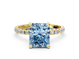 Yellow gold Fancy Blue Radiant Cut Diamond Brilliant Solitaire Ring with Pavé Band and Four-Prong Setting_12