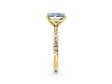 Yellow gold Fancy Blue Radiant Cut Diamond Brilliant Solitaire Ring with Pavé Band and Four-Prong Setting_14